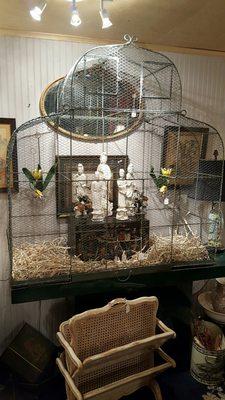 Bird cage with assorted blanc de chine