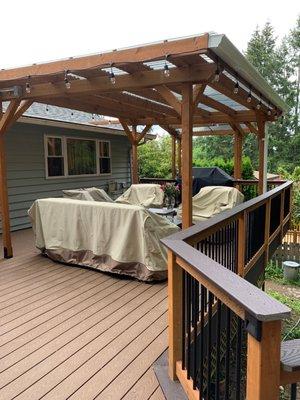 Here's a photo of the pergola and fire pit area with the bbq in the background.