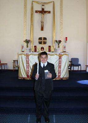 Suit for my sons First Holy Communion purchased at the Fatima Catholic Store, Palmdale, CA