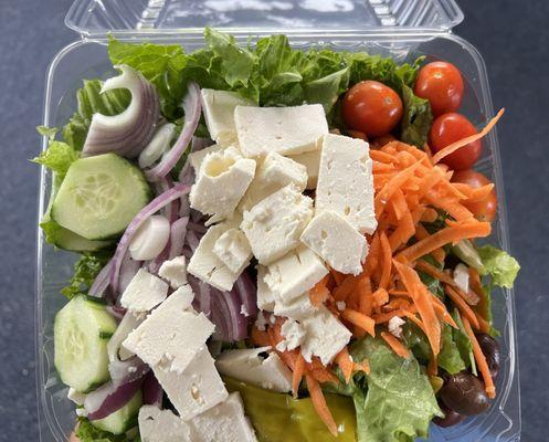 Large Greek Salad with feta -- look at the chunks of feta!