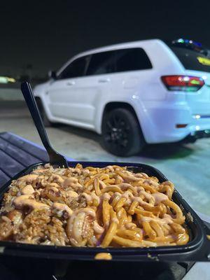 Spicy shrimp fried rice with noodles