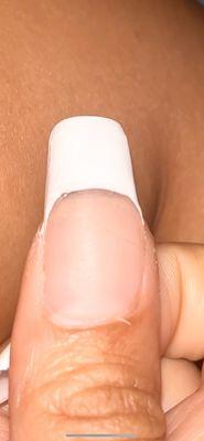 Hair is in the acrylic -__- Can't do straight nails, filed my whole nail to the side & couldn't fill acrylic in to my cuticles