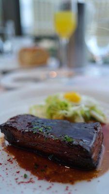 Slow Braised Smoked Pork Belly Lyonnaise Style