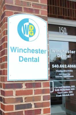 Sign outside Winchester Dental's office.