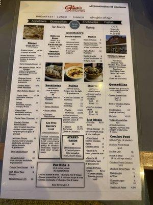 Menu as of March 2022