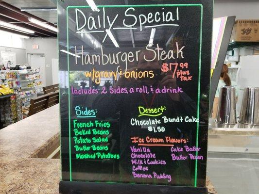 Daily specials and Blue bell ice cream