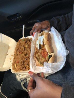 Fish burger aka poboy with fried rice