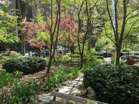 lovely garden/park across the street where you can sit on benches and eat (or sit at his outdoor tables)