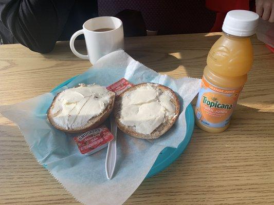 Combo: Coffee, bagel w/cream cheese, & OJ