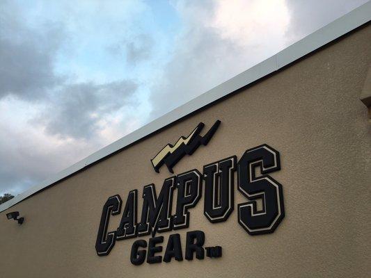 Campus Gear building sign at the corner of Hwy 52 and Curley Street