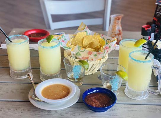 2 for one Frozen lime Margaritas, Chips & habanero & regular salsa.