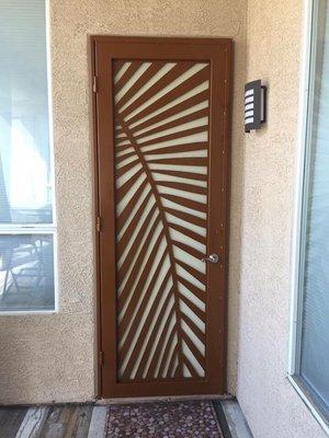 Custom CNC Waterjet cut palm tree security door.