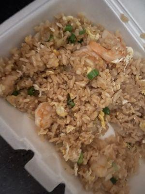 Shrimp fried rice with scrambled eggs