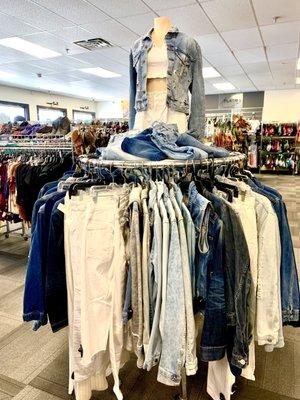 Classic denim jackets at 70% off regular retail prices.