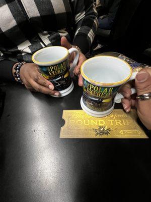 Polar express mugs w/hot chocolate