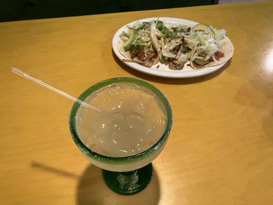 Lime Margarita And Three Veggie Tacos