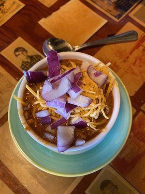 Chili with cheese and onions