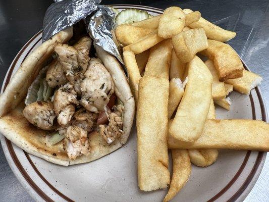 Chicken Souvlaki Sandwich with Steak fries