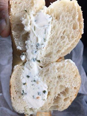 Generous amount of chives cream cheese