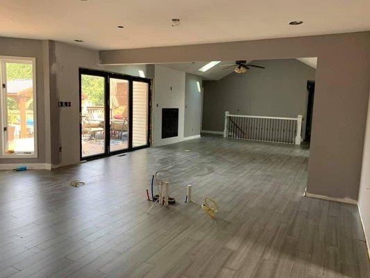 Progress picture of kitchen and living room renovation