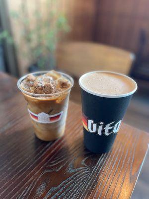 Cookie milk latte and Chai by Rishi w/ double shot