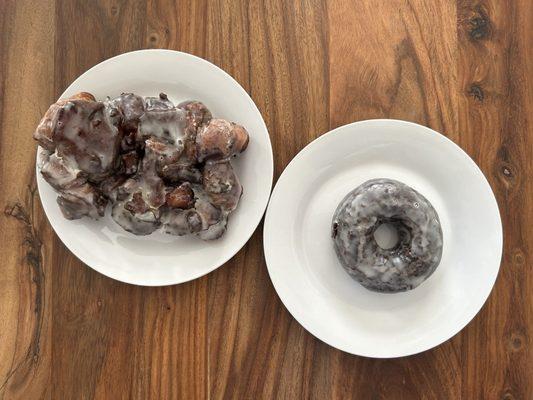 Apple fritter and chocolate cake donut