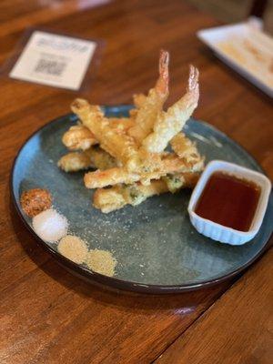 tempura plate with different salts to dip!