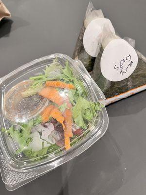 salad and onigiri