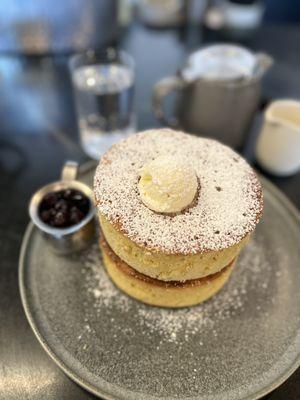 Soufflé pancakes comes with 2 thick, fluffy pieces and berry compote for syrup