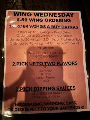 Wings Wednesday menu