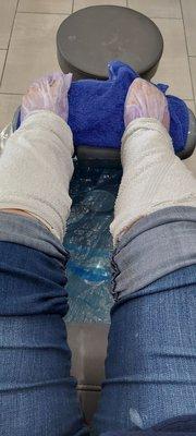 Getting the paraffin wax and hot towel treatment with the Garden Pedicure.