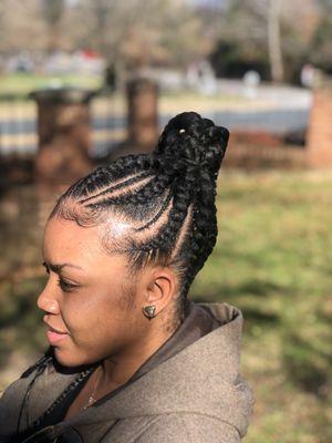 Side view feedin braid ponytail