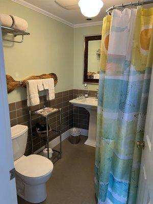 Bathroom in Peacock suite - tub and shower.