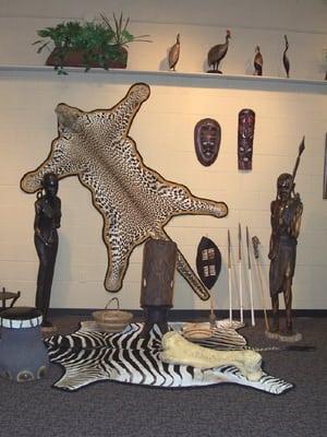 Just a small part of the African portion of the Collection. Here are native artifacts as well as a leopard and zebra.