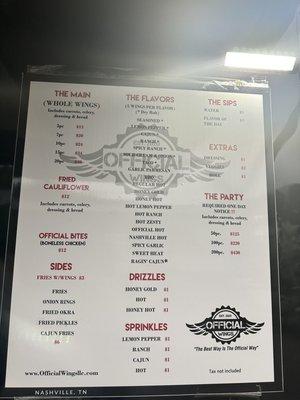 Menu hanging on the truck