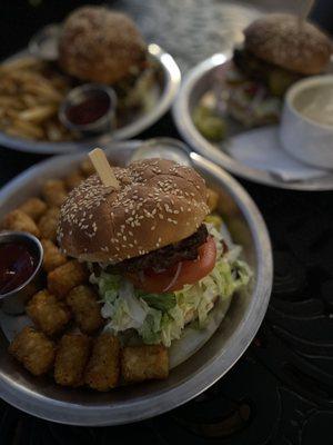 dungeon burger with cajun tots