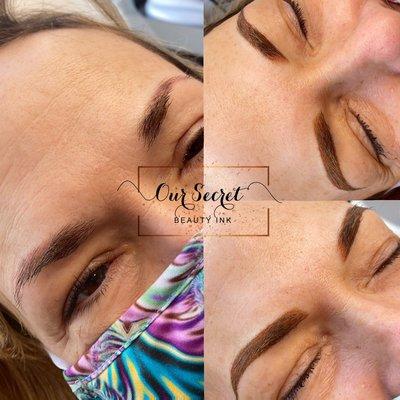 Old tattooed brows - color and shape correction