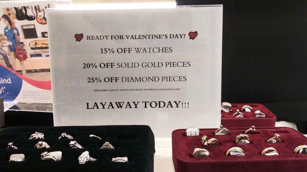 Valentine's Jewelry Sale good until February 14, 2019 - yellow gold, white gold, diamond rings!