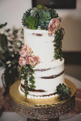 Red Velvet Bottom & Traditional Wedding with Raspberry Filling.