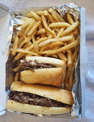 Cheesesteak and Fries Lunch Special (Not Shown; Soda can)