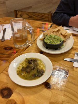 Tongue, Chips & Guacamole, and beer