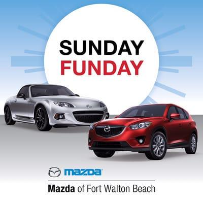 We are open a few Sundays throughout the month for your convenience. Check www.mazdafwb.com for a schedule of Sunday Fundays!