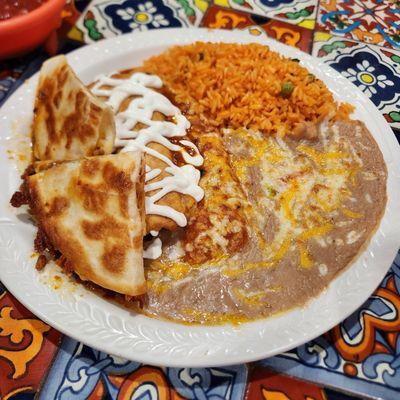 Traditional Combo #1. Looks way better than it is. The refried beans were watery and bland. Only thing good is the cheese enchilada.