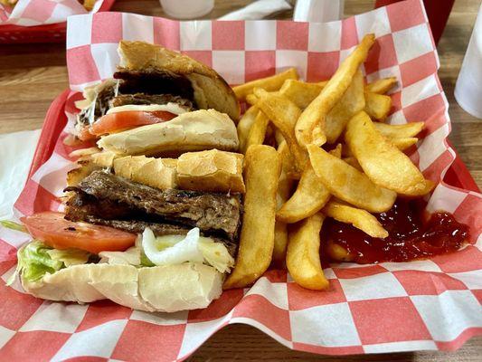 Cheesesteak Lunch Special; includes fries and a drink! Good price. Great taste!