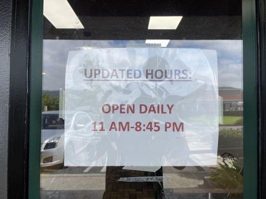 Updated hours