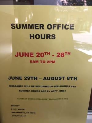 Summer hours