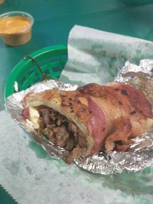 Bacon Wrapped Carne Asada Burrito