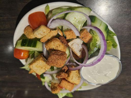 Side house salad.  I chose Bleu cheese for dressing