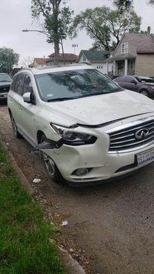 This is the damage done to the front end of the car that was suppose to be completely repaired with new parts.