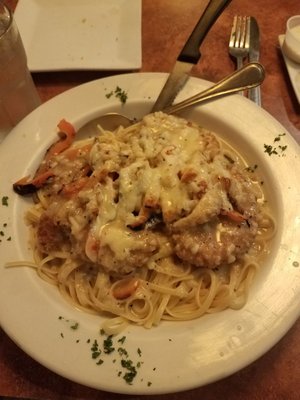 Veal Aziago over linguini